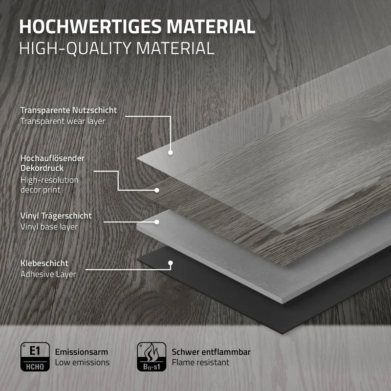 2er Set Deluxe PVC Klebevinylboden für 2,23 m² Eiche Grau 2 mm dick ML-Design