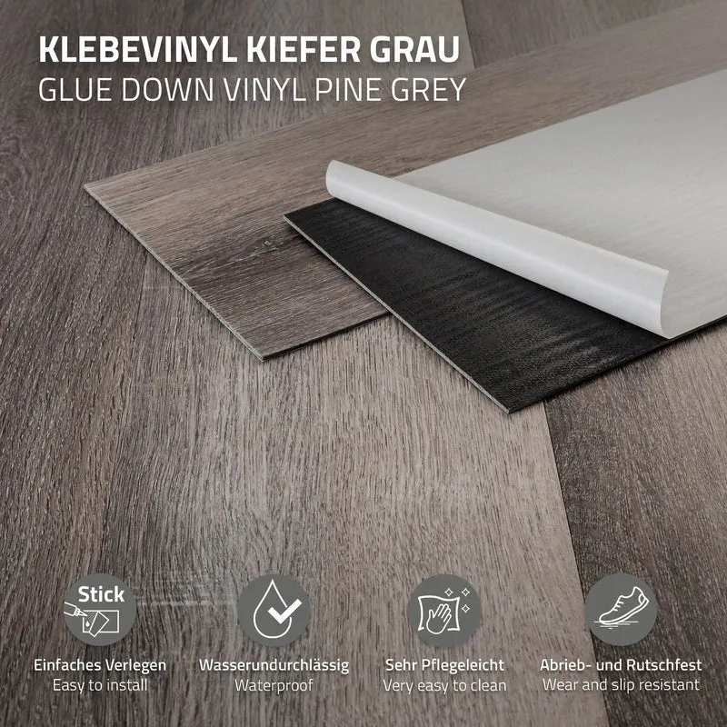 2er Set Deluxe PVC Klebevinylboden für 2,23 m² Kiefer Grau 2 mm dick ML-Design