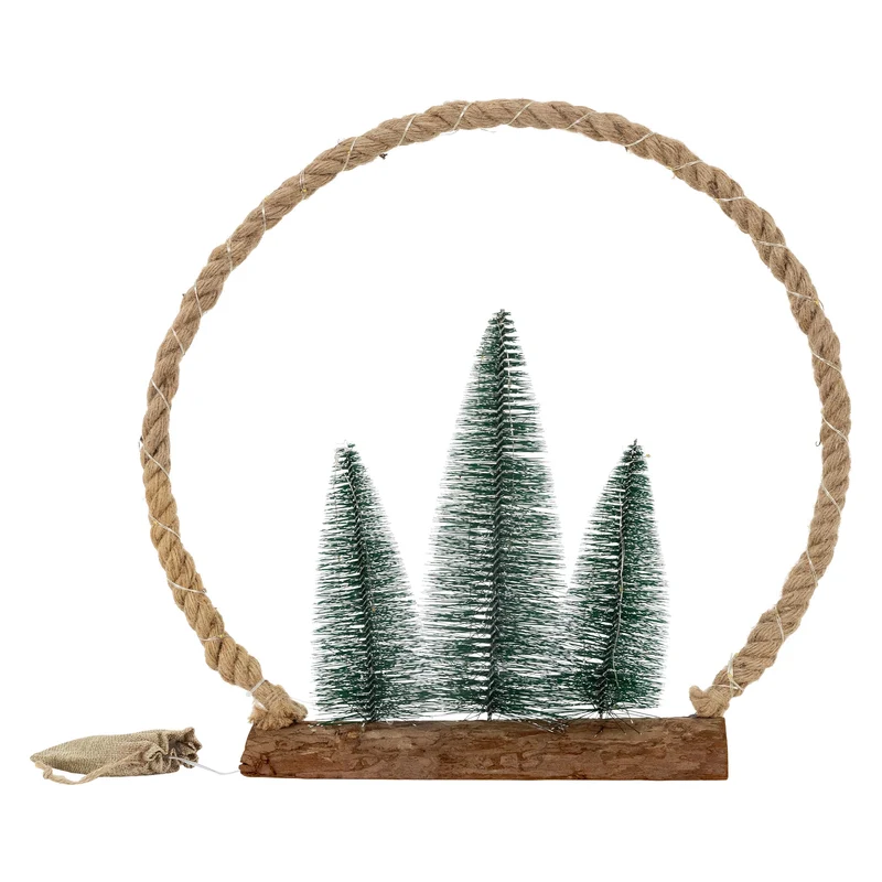 LED Jute Kreis 45x45x9,5 cm aus Seil mit 45 warmweißen LEDs 3 Tannen Jutesäckchen Batterien Timer
