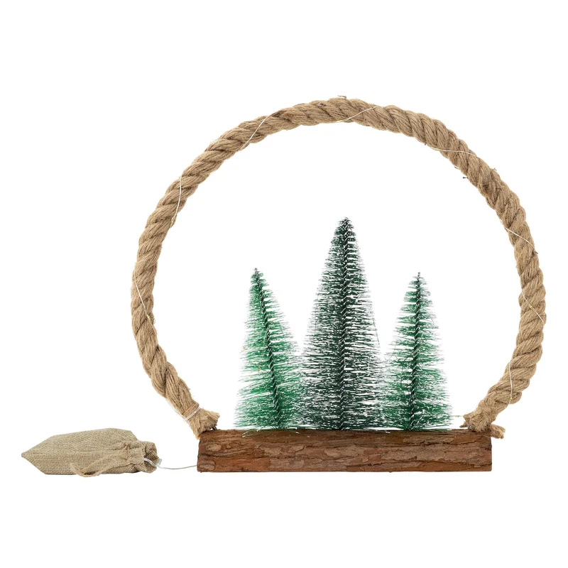 LED Jute Kreis 34x30x7.5 cm aus Seil mit 30 warmweißen LEDs 3 Tannen Jutesäckchen Batterien Timer