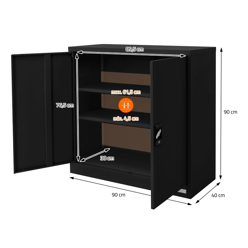 Aktenschrank abschließbar 90x40x90 cm Schwarz aus Stahl ML-Design