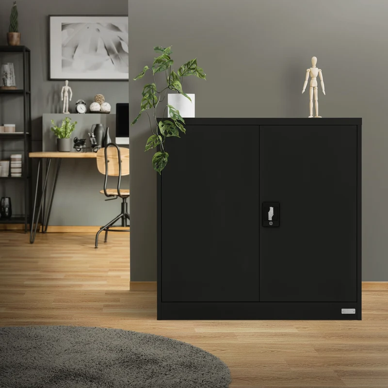 Aktenschrank abschließbar 90x40x90 cm Schwarz aus Stahl ML-Design