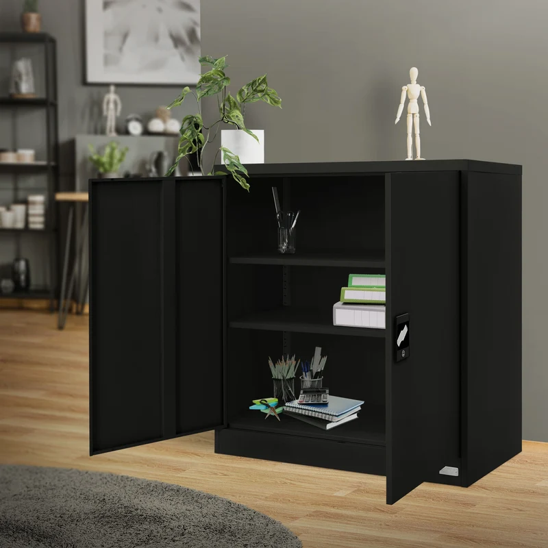 Aktenschrank abschließbar 90x40x90 cm Schwarz aus Stahl ML-Design
