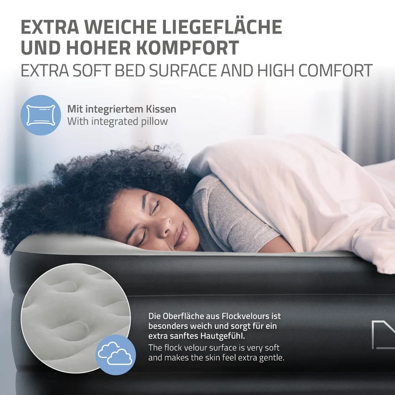 Luftmatratze Luftbett mit eingebauter Luftpumpe für 1 Person 196x97x47 cm Grau ML-Design