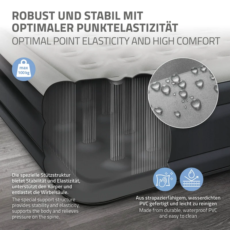 Luftmatratze Luftbett mit eingebauter Luftpumpe für 1 Person 196x97x47 cm Grau ML-Design