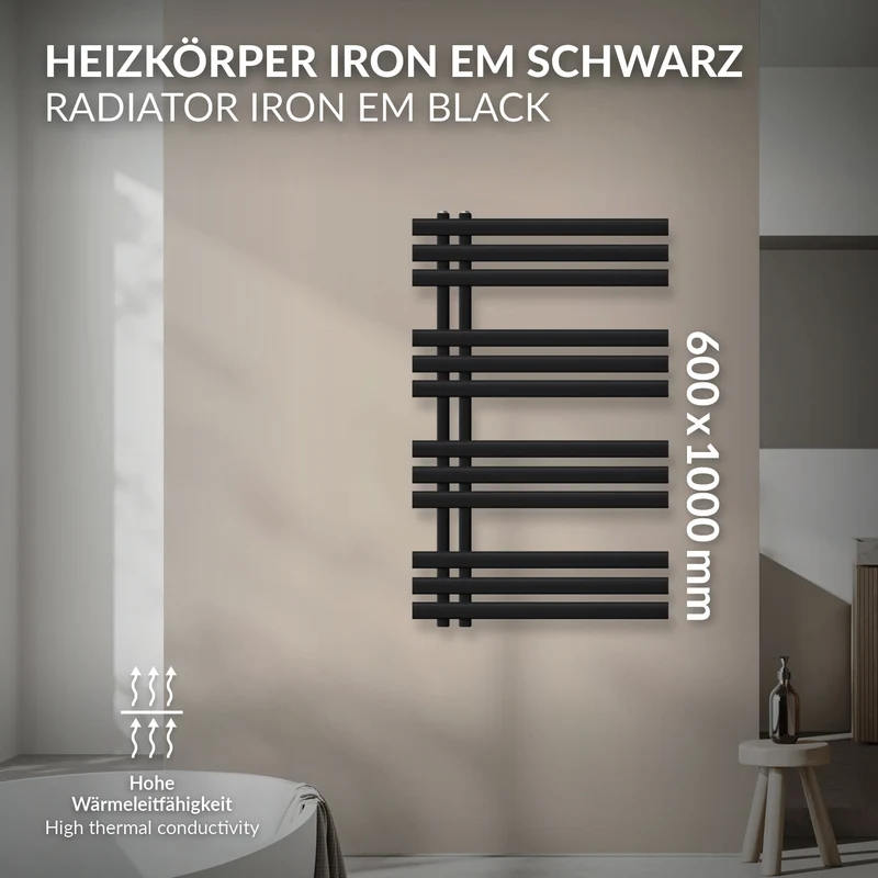 Design Badheizkörper Iron EM 600x1000 mm Schwarz matt Luxe Bath
