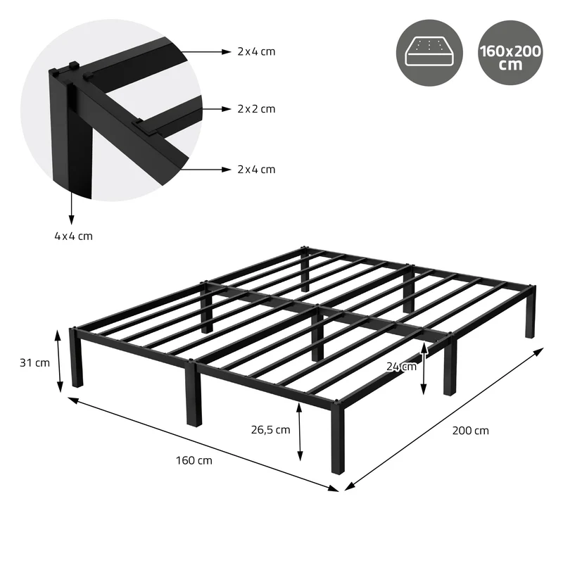 Bettgestell Doppelbett 160x200 cm aus Metall in Schwarz mit Lattenrost ML-Design