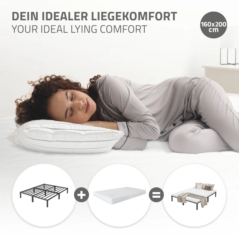 Bettgestell Doppelbett 160x200 cm aus Metall in Anthrazit mit Lattenrost ML-Design