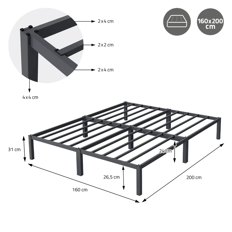 Bettgestell Doppelbett 160x200 cm aus Metall in Anthrazit mit Lattenrost ML-Design