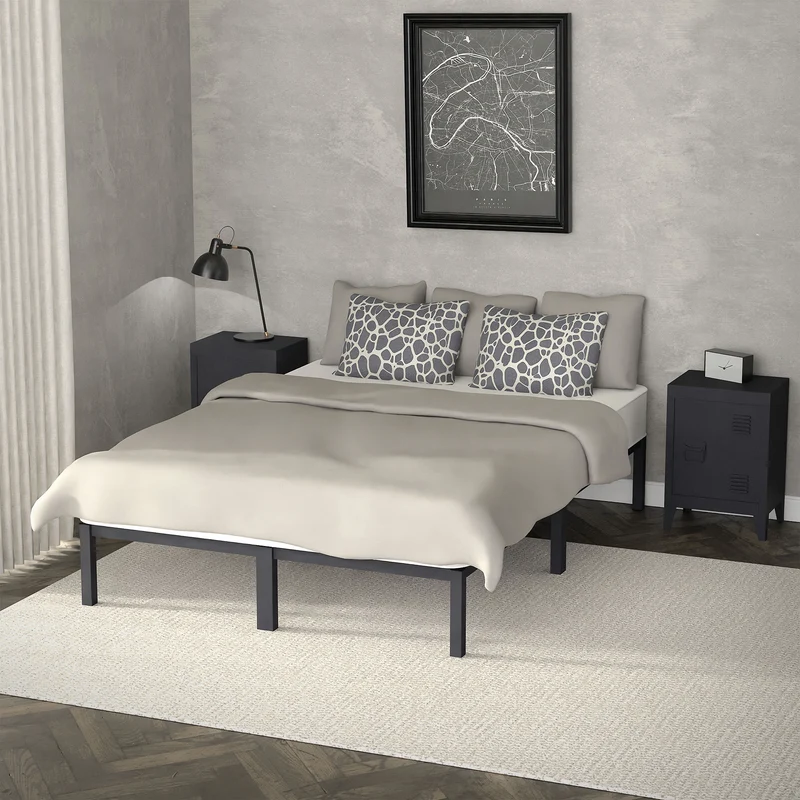 Bettgestell Doppelbett 140x200 cm aus Metall in Anthrazit mit Lattenrost ML-Design