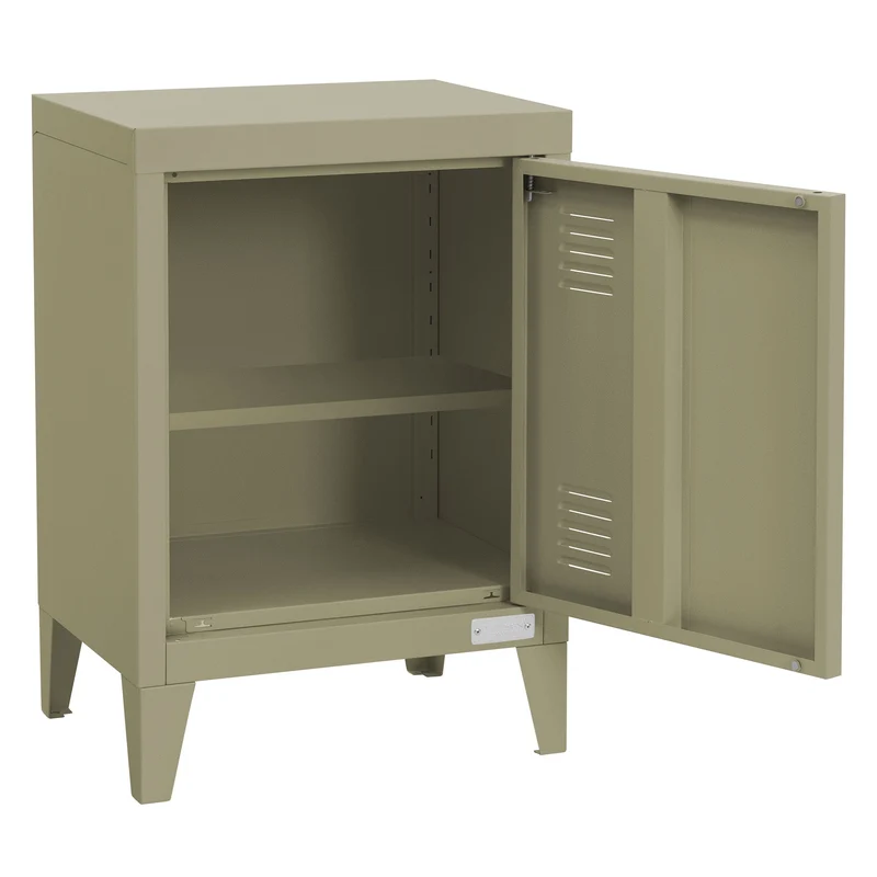 Nachttisch 40x30x58 cm Olive aus Stahl mit verstellbarer Regalboden ML Design