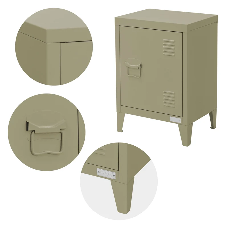 Nachttisch 40x30x58 cm Olive aus Stahl mit verstellbarer Regalboden ML Design