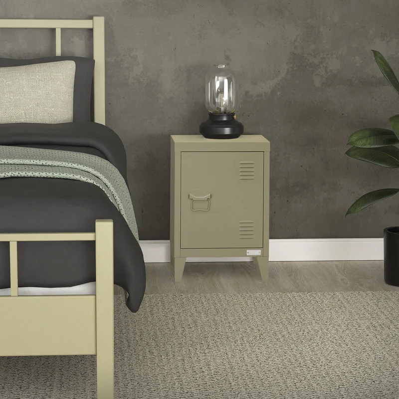 Nachttisch 40x30x58 cm Olive aus Stahl mit verstellbarer Regalboden ML Design