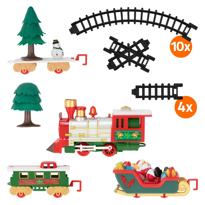 ECD Germany | Weihnachtszug Set 22 Teile batteriebetrieben mit Licht & Sound, Weihnachtsdeko, Eisenbahn für Weihnachtsbaum, Weihnachtsbahngleise