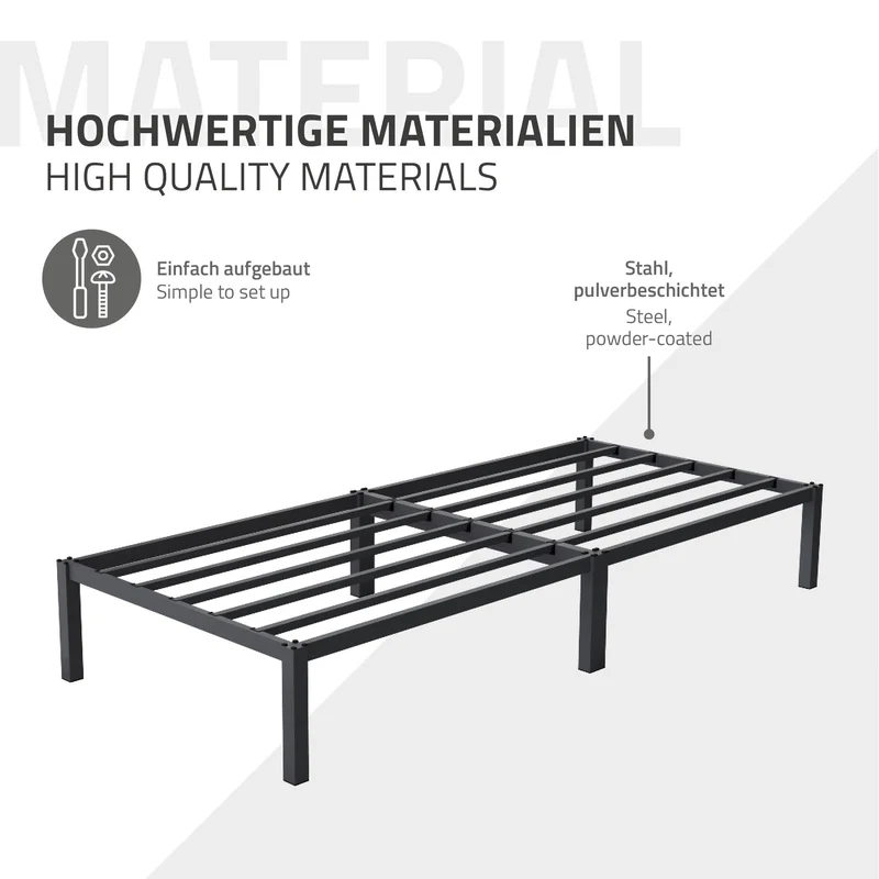 Bettgestell Einzelbett 90x200cm aus Metall in Anthrazit mit Lattenrost ML-Design