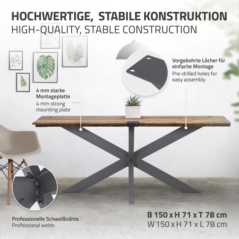 Tischbeine Tischgestell X-Design 78 x 71 x 150 cm Anthrazit aus Metall ML-Design