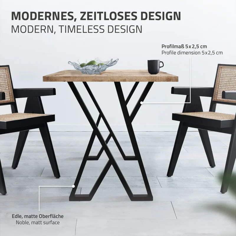 2 Stück Tischbeine B50xH71 cm Tischkufen X-Form Stahl pulverbeschichtet Schwarz ML-Design