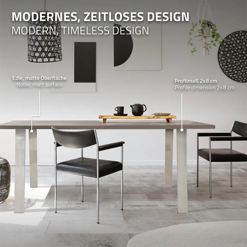 2er Set Tischbeine Loft 75x72 cm Silber Profil 8x2cm aus Edelstahl U-Form ML-Design