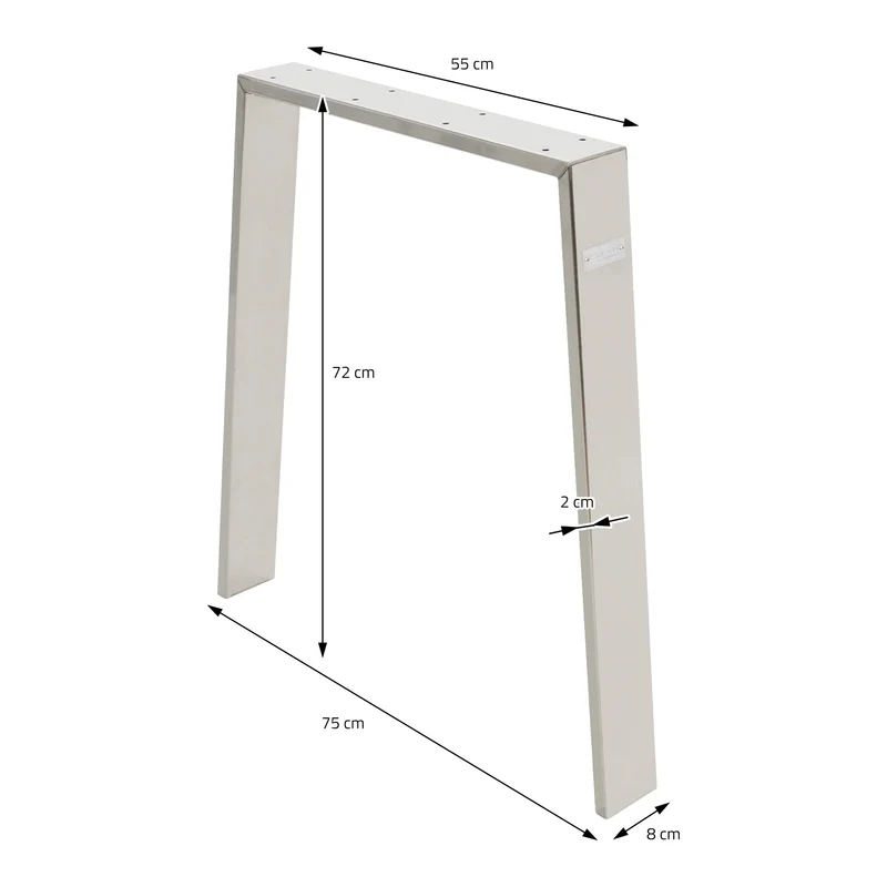 2er Set Tischbeine Loft 75x72 cm Silber Profil 8x2cm aus Edelstahl U-Form ML-Design