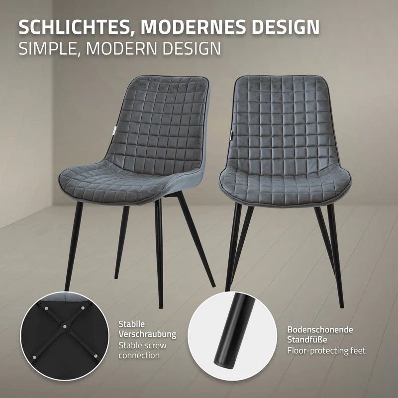 Esszimmerstuhl 4er Set Anthrazit mit Kunstlederbezug und Stahlbeinen Küchenstuhl mit Rückenlehne ML-Design