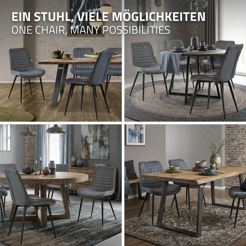 Esszimmerstuhl 4er Set Anthrazit mit Kunstlederbezug und Stahlbeinen Küchenstuhl mit Rückenlehne ML-Design