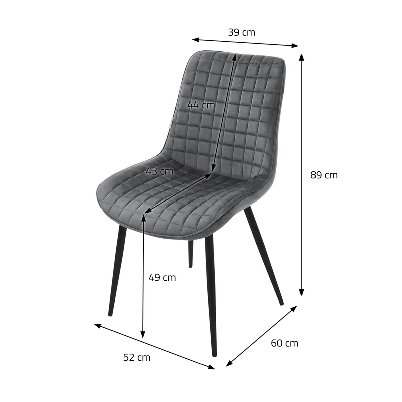 Esszimmerstuhl 4er Set Anthrazit mit Samtbezug und Stahlbeinen Küchenstuhl mit Rückenlehne ML-Design