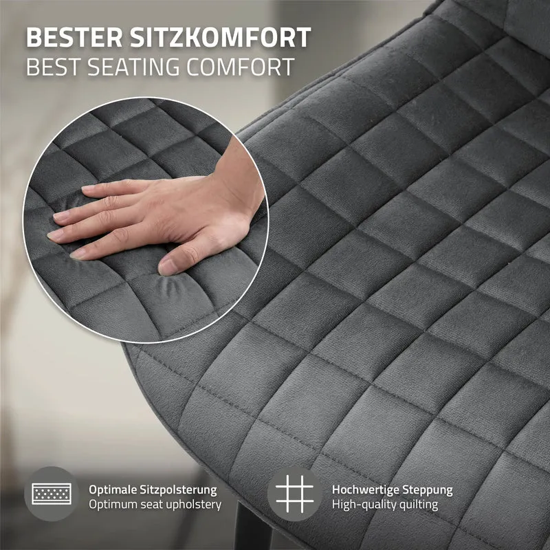 Esszimmerstuhl 2er Set Anthrazit mit Samtbezug und Stahlbeinen Küchenstuhl mit Rückenlehne ML-Design
