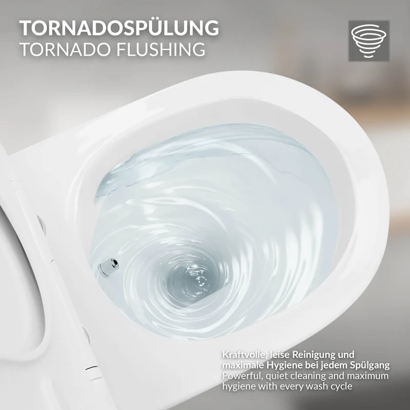 Wand-WC Hänge Toilette aus Keramik 49 cm kurz Spülrandlos mit Bidet, Nanoversiegelung & Softclose Luxebath