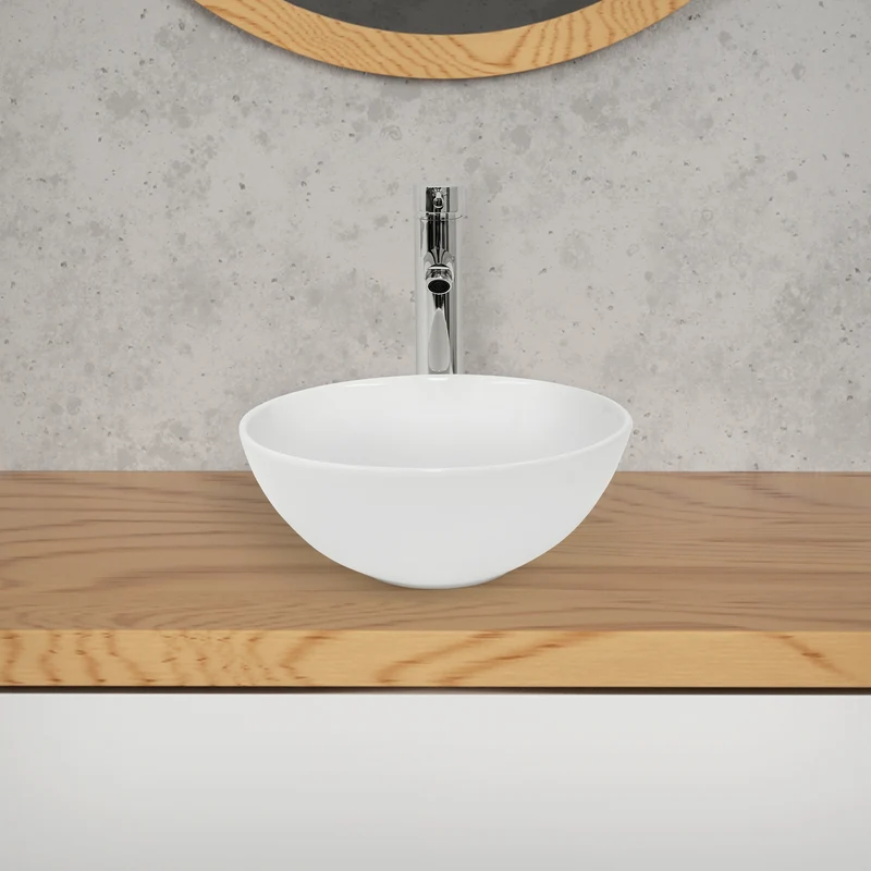 Waschbecken Rund ohne Überlauf Ø 28x11,6 cm Weiß aus Keramik LuxeBath