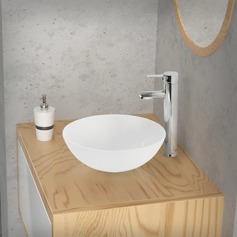 Waschbecken Rund ohne Überlauf Ø 28x11,6 cm Weiß aus Keramik LuxeBath