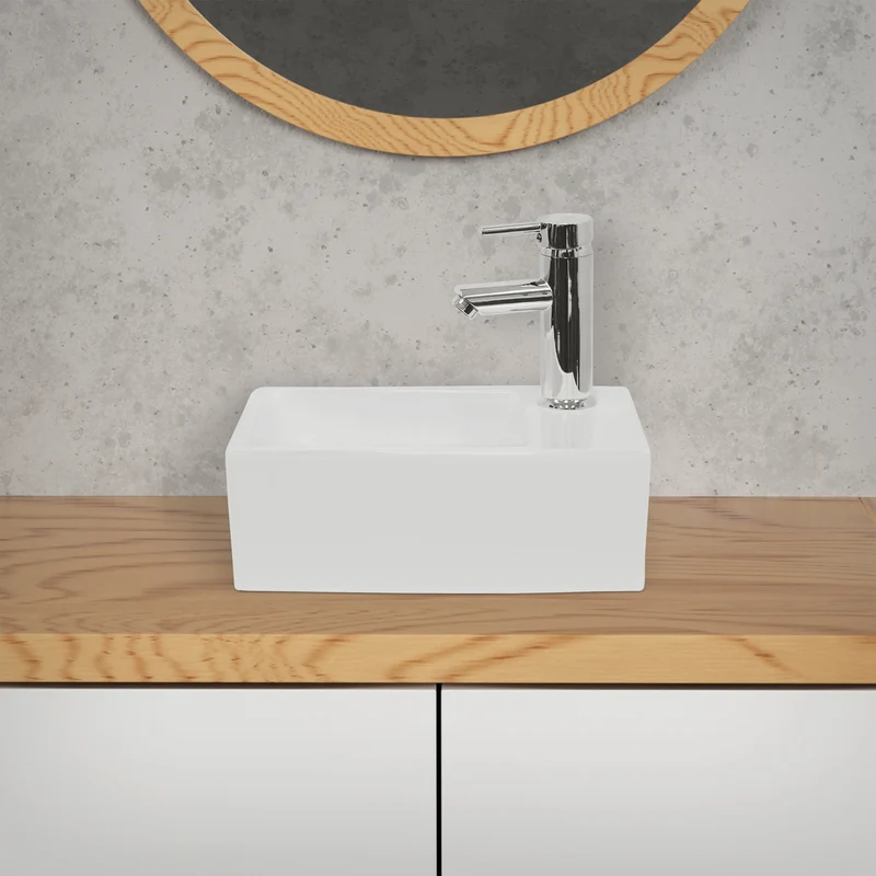 Waschbecken Eckig ohne Überlauf 35x20,5x12,5 cm Weiß aus Keramik LuxeBath