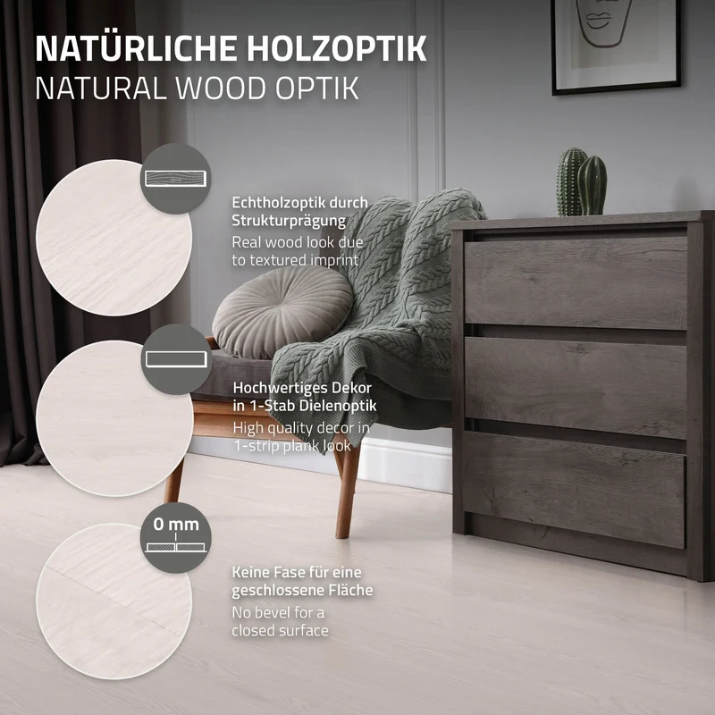 Deluxe PVC Klebevinylboden für 2,23 m² Weiß Eiche 2 mm dick ML-Design