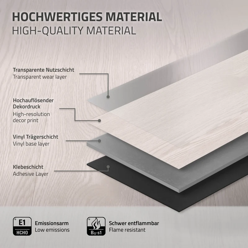 Deluxe PVC Klebevinylboden für 2,23 m² Weiß Eiche 2 mm dick ML-Design