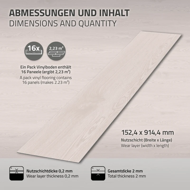 Deluxe PVC Klebevinylboden für 2,23 m² Weiß Eiche 2 mm dick ML-Design