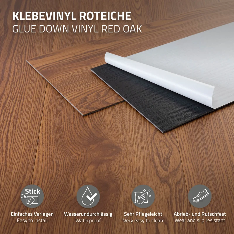 Deluxe PVC Klebevinylboden für 2,23 m² Roteiche Braun 2 mm dick ML-Design