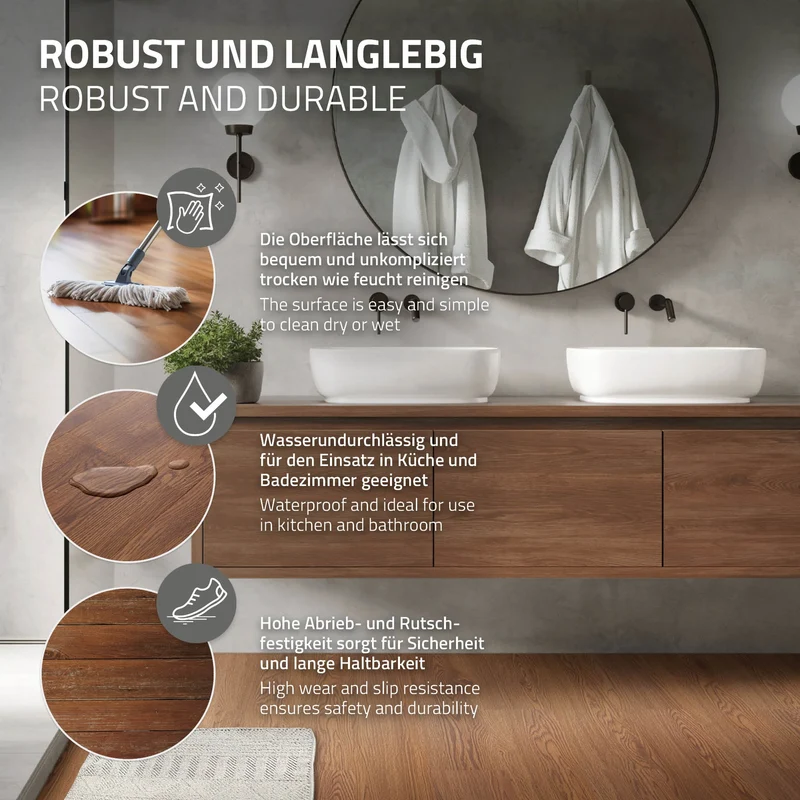 Deluxe PVC Klebevinylboden für 2,23 m² Roteiche Braun 2 mm dick ML-Design