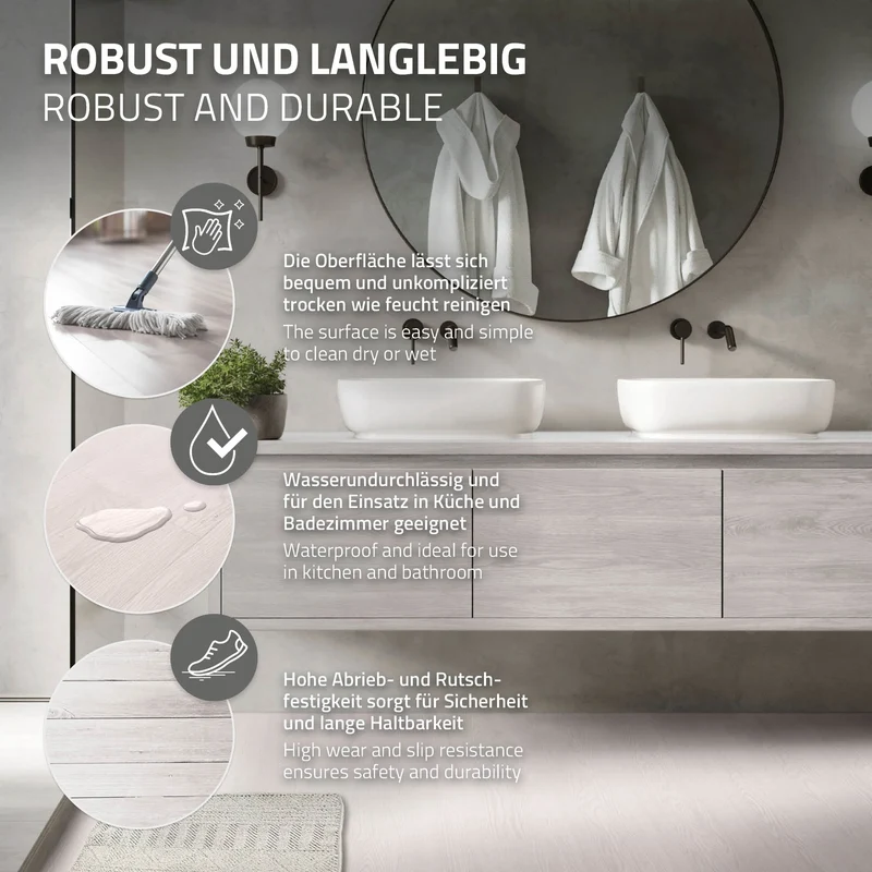 3x Deluxe PVC Klebevinylboden für 2,23 m² Weiß Eiche 2 mm dick ML-Design