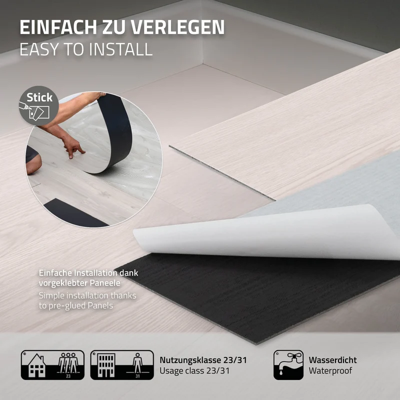 3x Deluxe PVC Klebevinylboden für 2,23 m² Weiß Eiche 2 mm dick ML-Design