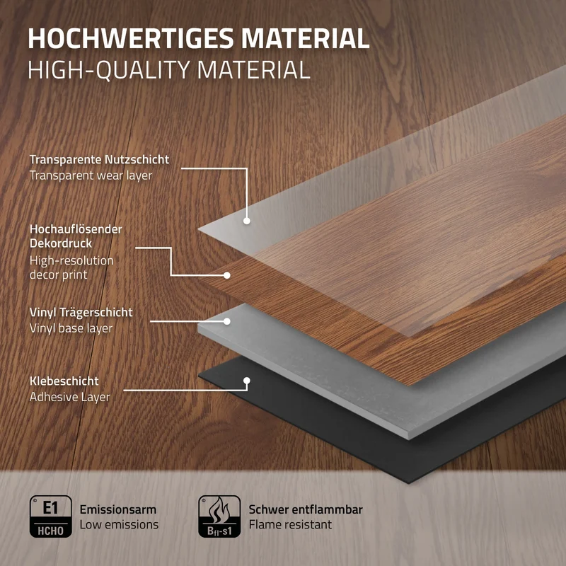 3er Set Deluxe PVC Klebevinylboden für 2,23 m² Roteiche Braun 2 mm dick ML-Design