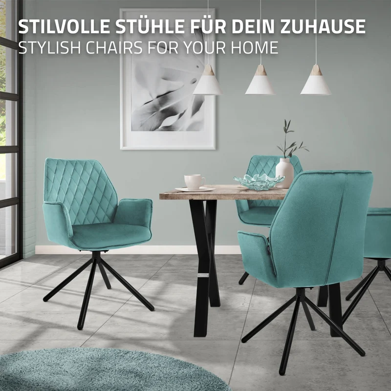 Esszimmerstuhl drehbar mit Rücken- und Armlehnen Salbei Küchenstuhl mit Microfaser-Samtbezug ML-Design