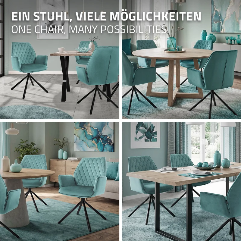 Esszimmerstuhl drehbar mit Rücken- und Armlehnen Salbei Küchenstuhl mit Microfaser-Samtbezug ML-Design