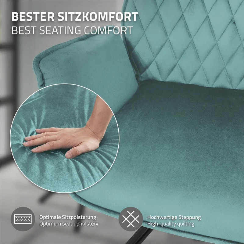 Esszimmerstuhl 2er Set drehbar mit Rücken- und Armlehnen Salbei Küchenstuhl mit Microfaser-Samtbezug ML-Design