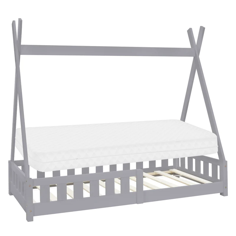 Kinderbett Tipi aus Kiefernholz mit Lattenrost, Rausfallschutz & Wahlweise Matratze ML-Design