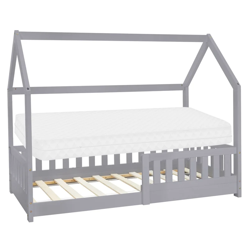 ML-Design | Kinderbett mit/ohne Matratze aus Kiefernholz Hausbett mit Rausfallschutz Dach und Lattenrost