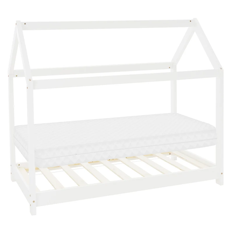 ML-Design | Kinderbett mit/ohne Matratze aus Kiefernholz Hausbett Holzbett mit Dach und Lattenrost