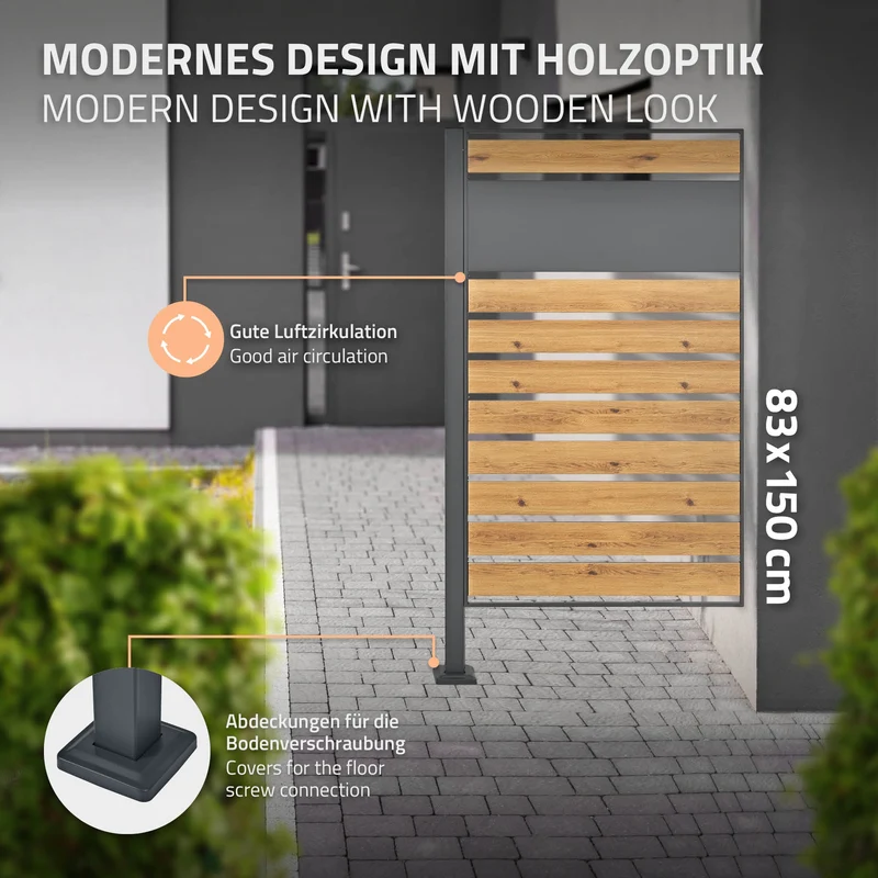 Mülltonnenzaun 83x150 cm Anthrazit/Holzoptik aus Stahl ML-Design