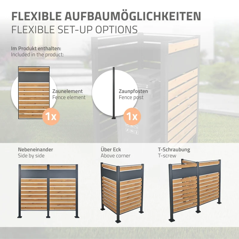Mülltonnenzaun 83x150 cm Anthrazit/Holzoptik aus Stahl ML-Design