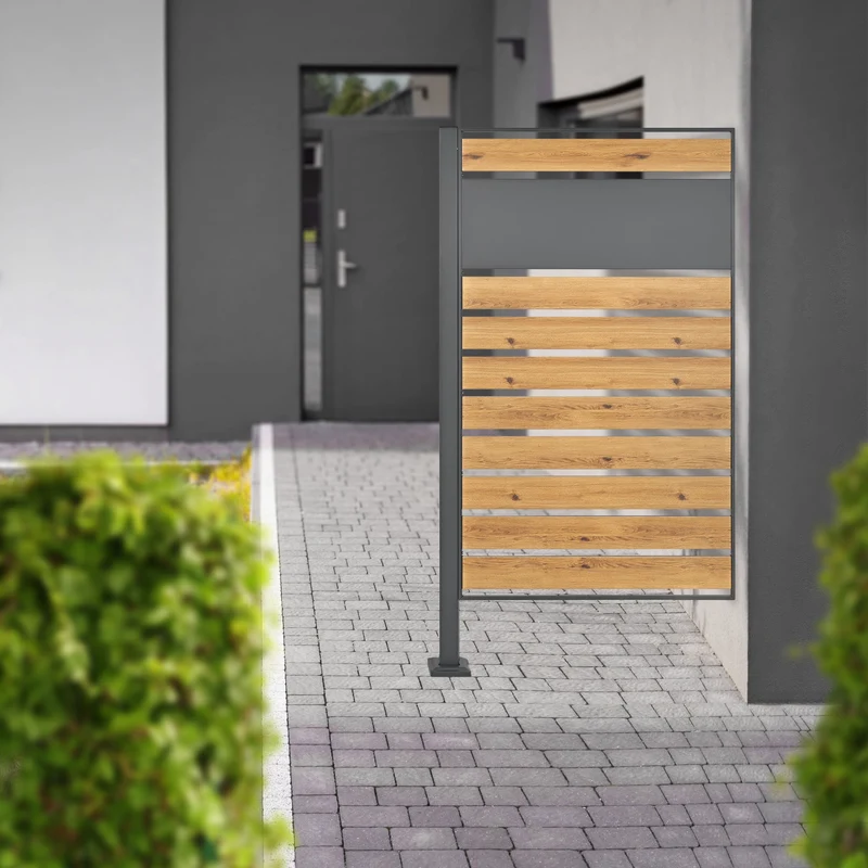 Mülltonnenzaun 83x150 cm Anthrazit/Holzoptik aus Stahl ML-Design