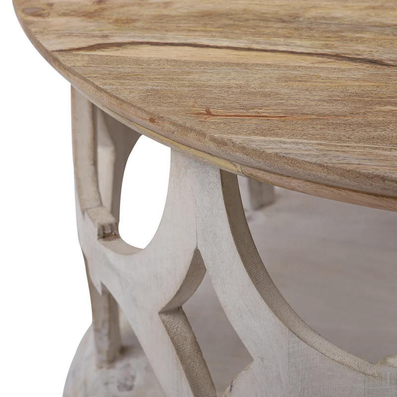 Beistelltisch rund Ø 75x35 cm Weiß aus Mangoholz WOMO-Design