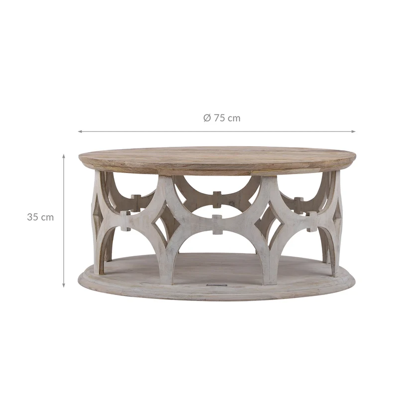 Beistelltisch rund Ø 75x35 cm Weiß aus Mangoholz WOMO-Design